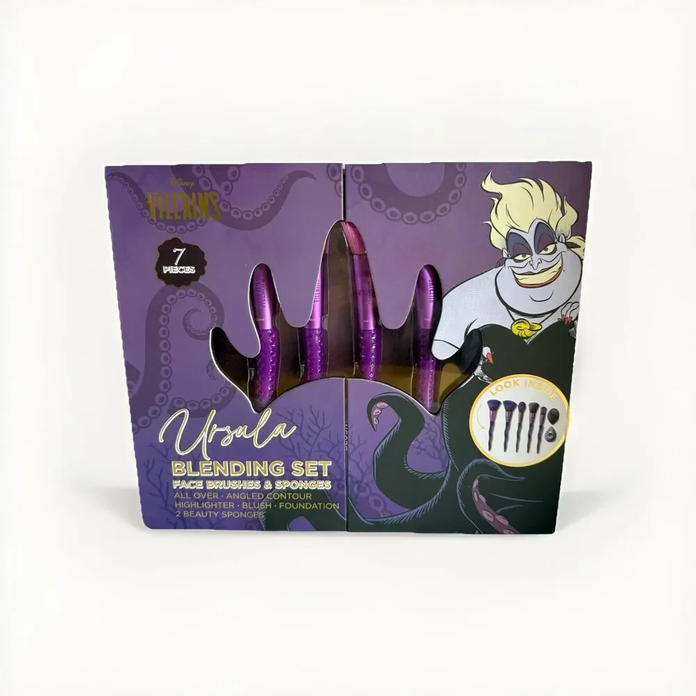 Disney Villains Ursula Little Mermaid Makeup Brushes Blending Gift 7 Pc Set NEW